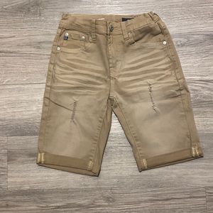 Boys khaki colored distressed shorts